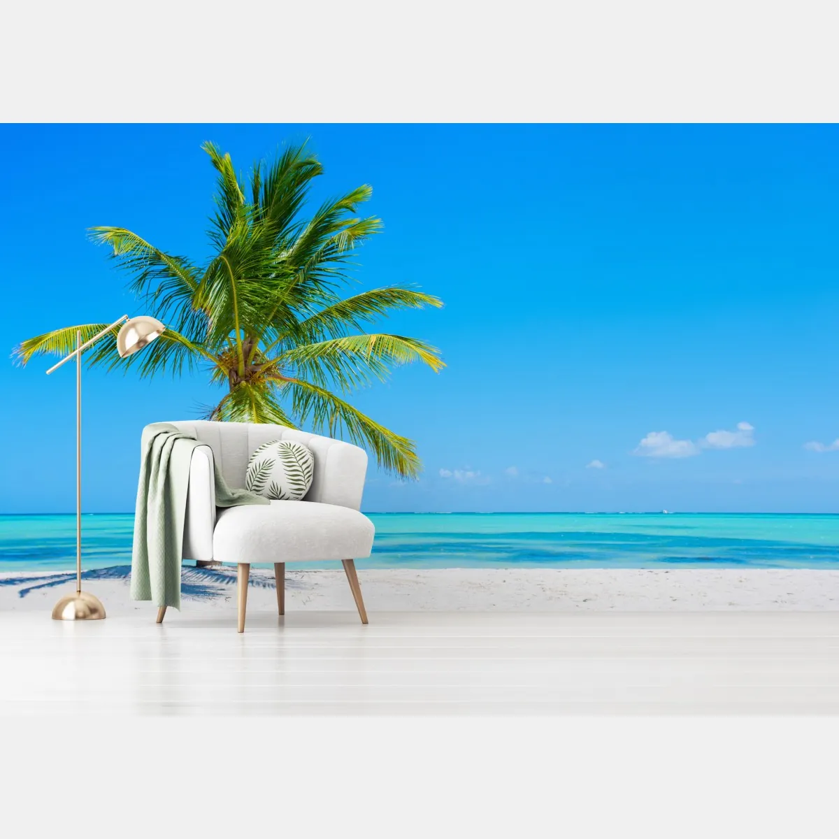 Fototapeta tropikalna palma na białej plaży – Wallissimo® Fototapeta tropikalna palma na białej plaży – Wallissimo®