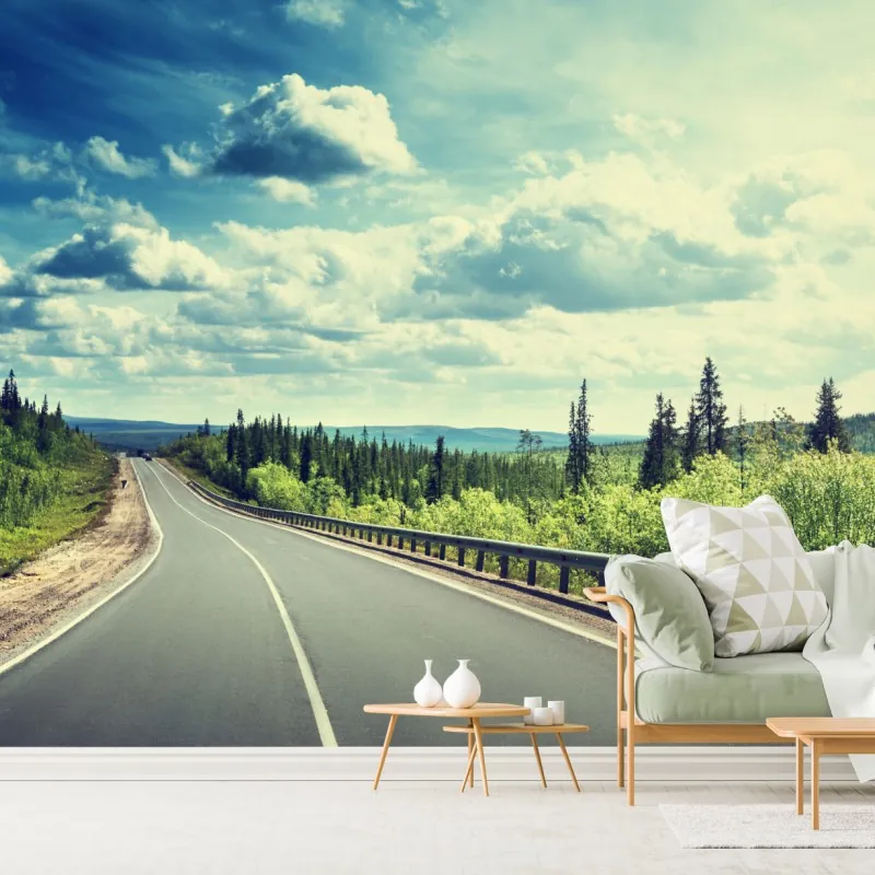 Fototapeta słoneczna leśna droga ku horyzontowi – Wallissimo® Fototapeta słoneczna leśna droga ku horyzontowi – Wallissimo®