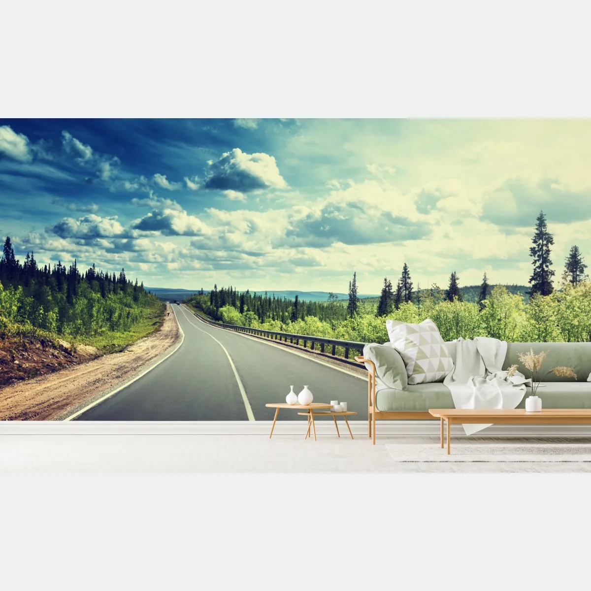 Fototapeta słoneczna leśna droga ku horyzontowi – Wallissimo® Fototapeta słoneczna leśna droga ku horyzontowi – Wallissimo®