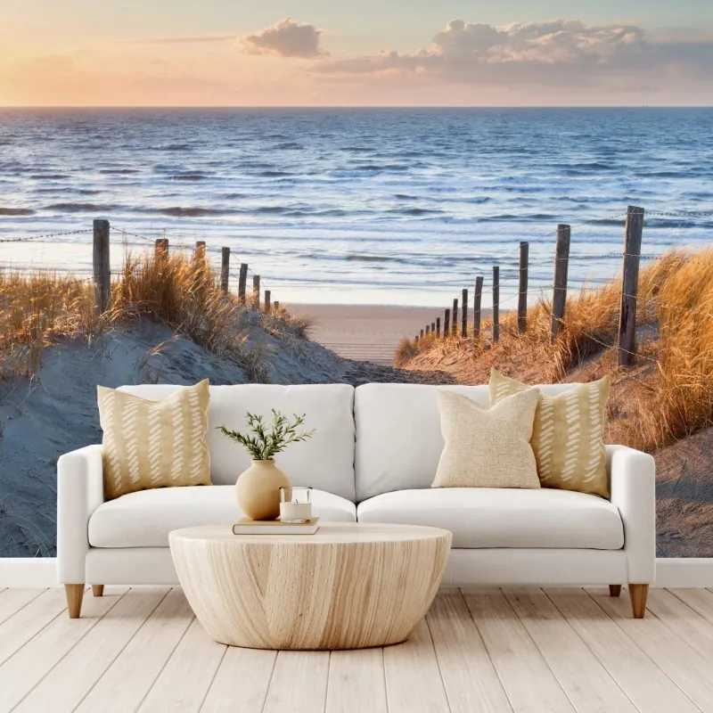 Fototapeta ścieżka o zachodzie słońca nad Morzem Północnym, Holandia – Wallissimo® Fototapeta ścieżka o zachodzie słońca nad Morzem Północnym, Holandia – Wallissimo®