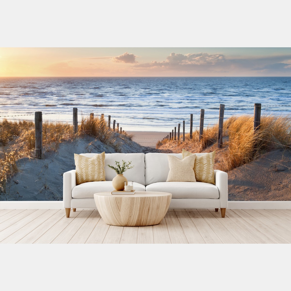 Wall mural sunset path to the North Sea, Holland