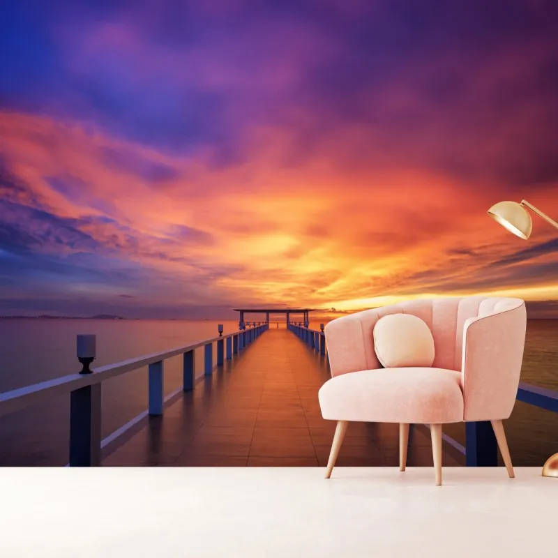 Fototapeta molo o zachodzie słońca na plaży – Wallissimo® Fototapeta molo o zachodzie słońca na plaży – Wallissimo®