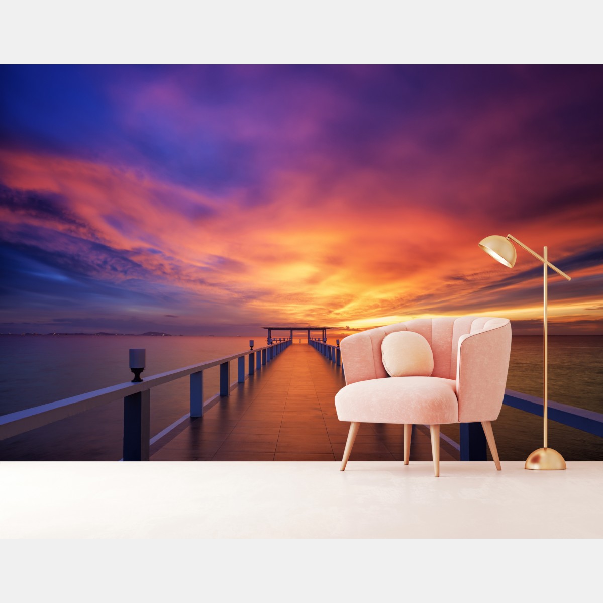 Wall mural sunset pier at island beach