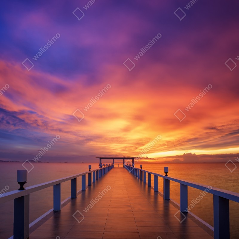 Fototapeta molo o zachodzie słońca na plaży – Wallissimo® Fototapeta molo o zachodzie słońca na plaży – Wallissimo®