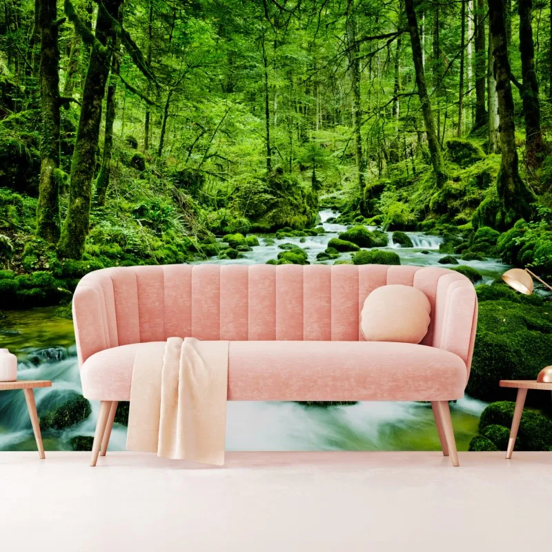 Fototapeta mechowy strumień w lesie