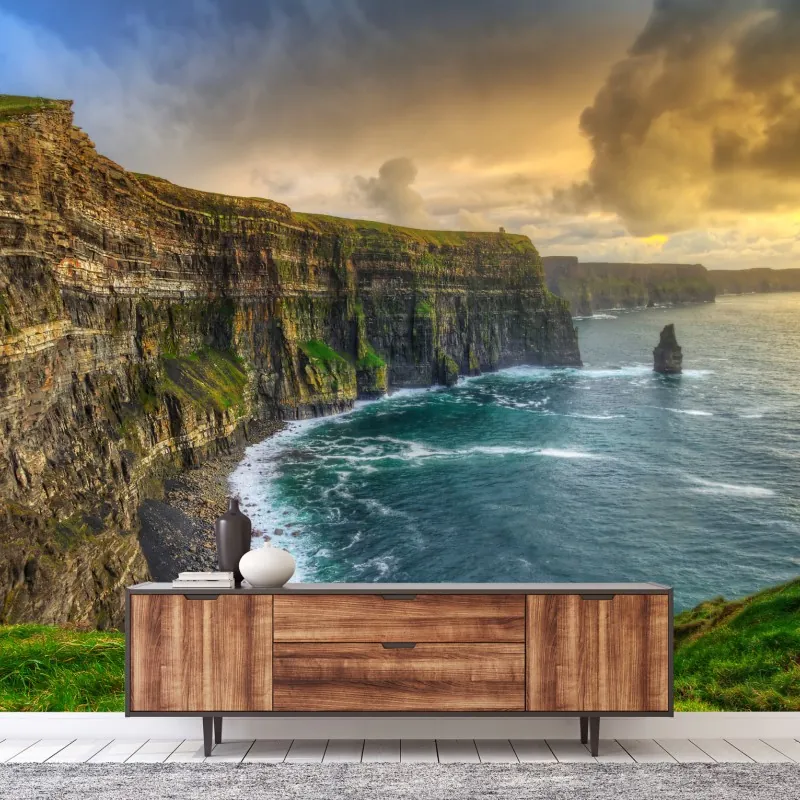 Fototapeta dramatyczne klify wybrzeża o zachodzie słońca – Wallissimo® Fototapeta dramatyczne klify wybrzeża o zachodzie słońca – Wallissimo®