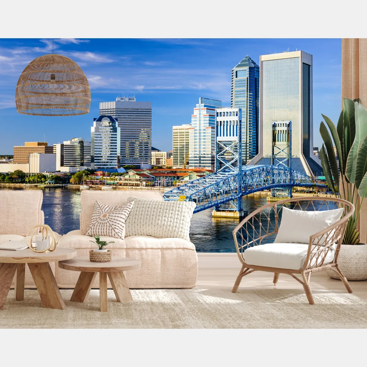 Fototapeta panorama Jacksonville z niebieskim mostem – Wallissimo® Fototapeta panorama Jacksonville z niebieskim mostem – Wallissimo®