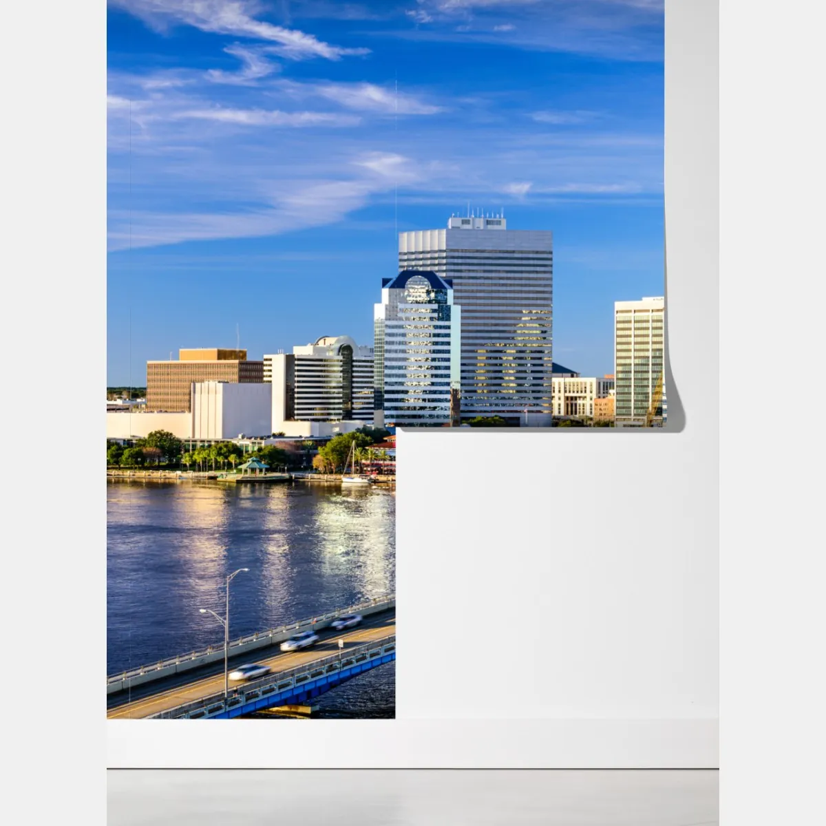 Fototapeta panorama Jacksonville z niebieskim mostem – Wallissimo® Fototapeta panorama Jacksonville z niebieskim mostem – Wallissimo®