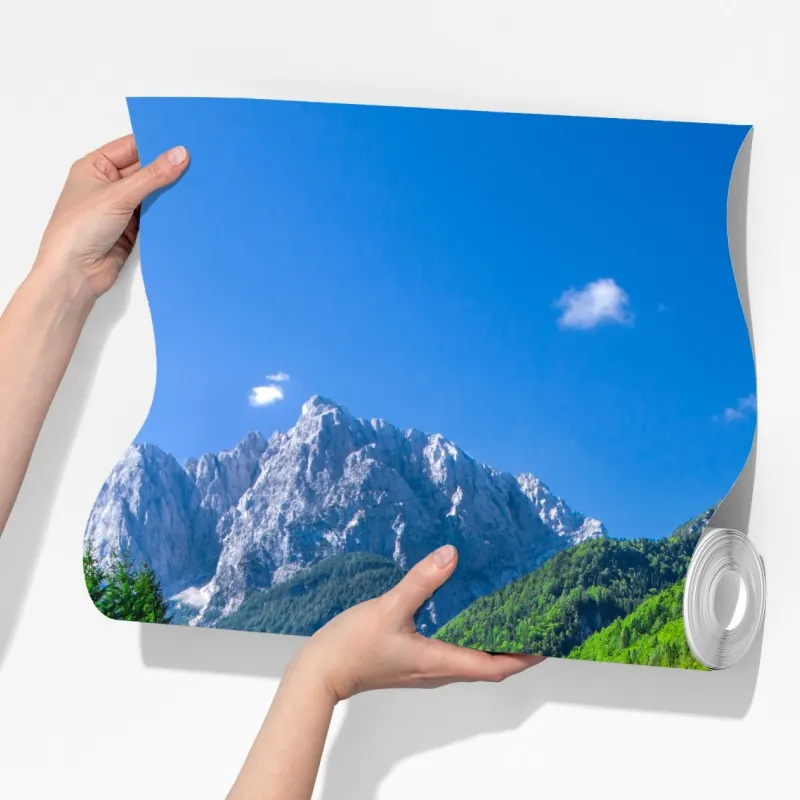 Fototapeta alpejskie jezioro z odbiciem w zielonych górach – Wallissimo® Fototapeta alpejskie jezioro z odbiciem w zielonych górach – Wallissimo®