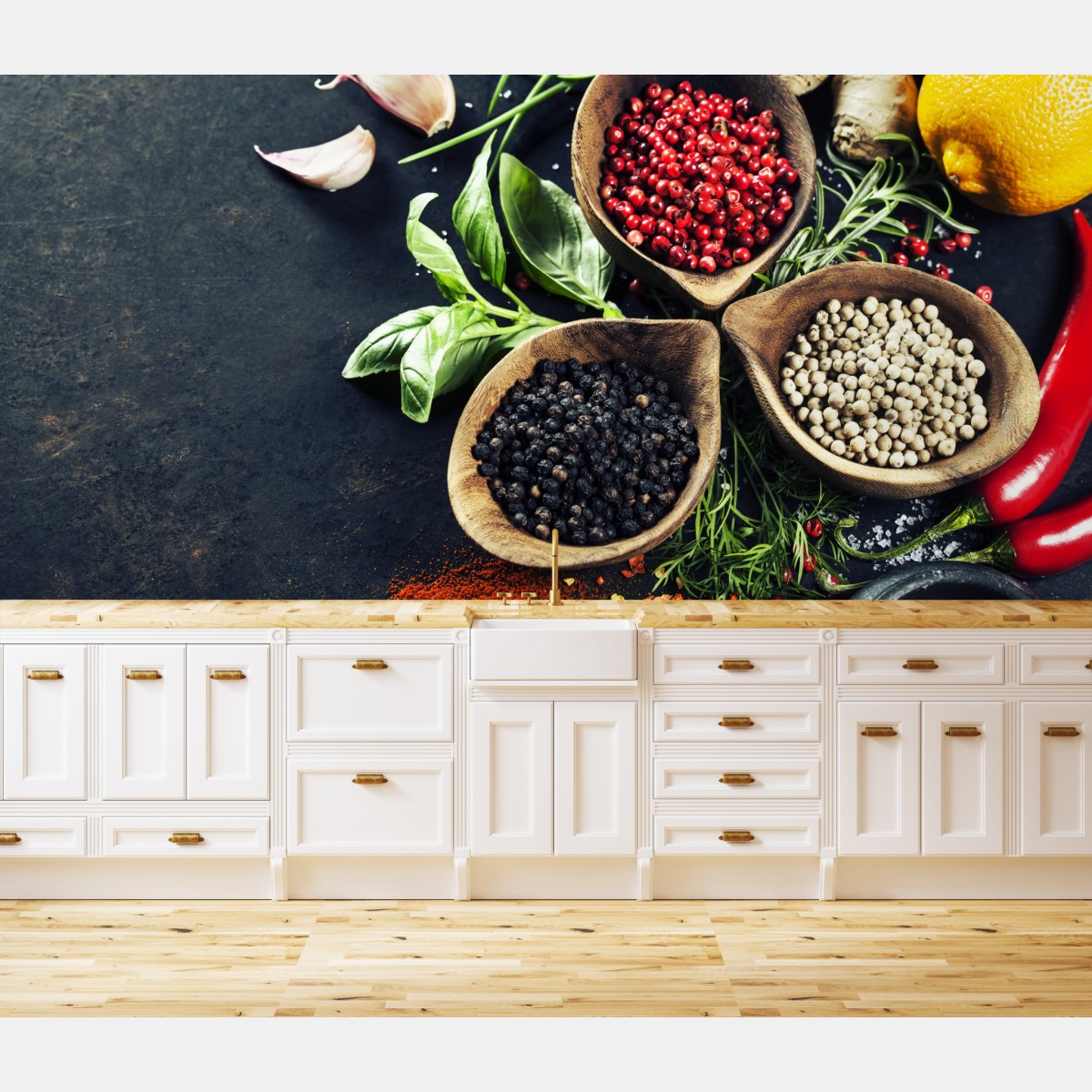 Wall mural vibrant spices and fresh herbs