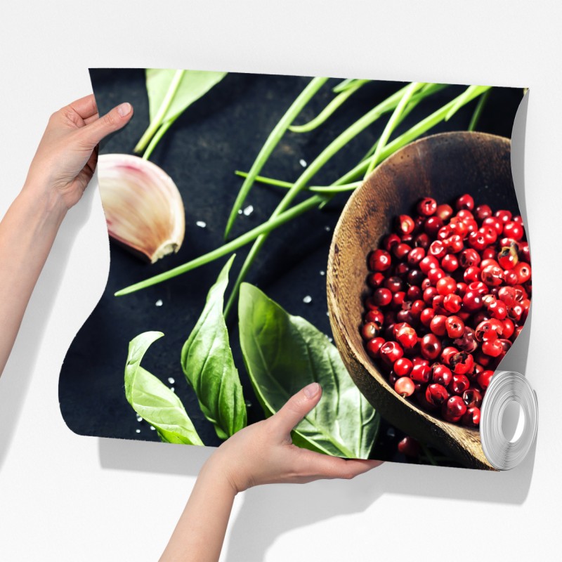 Fototapeta żywe przyprawy i świeże zioła – Wallissimo® Fototapeta żywe przyprawy i świeże zioła – Wallissimo®