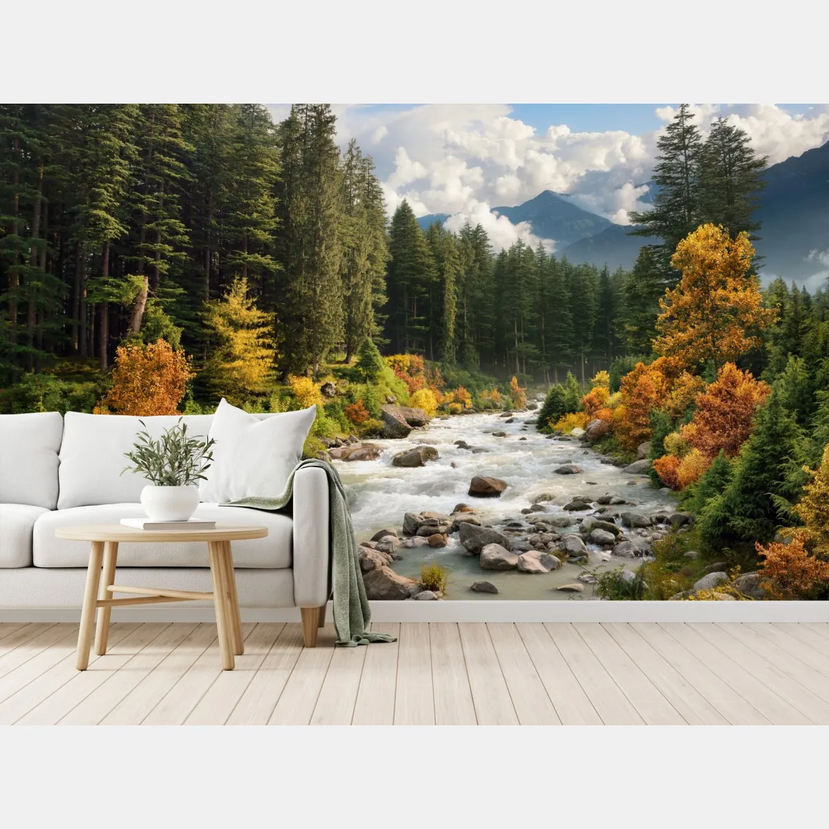 Fototapeta jesienny górski krajobraz z rzeką – Wallissimo® Fototapeta jesienny górski krajobraz z rzeką – Wallissimo®