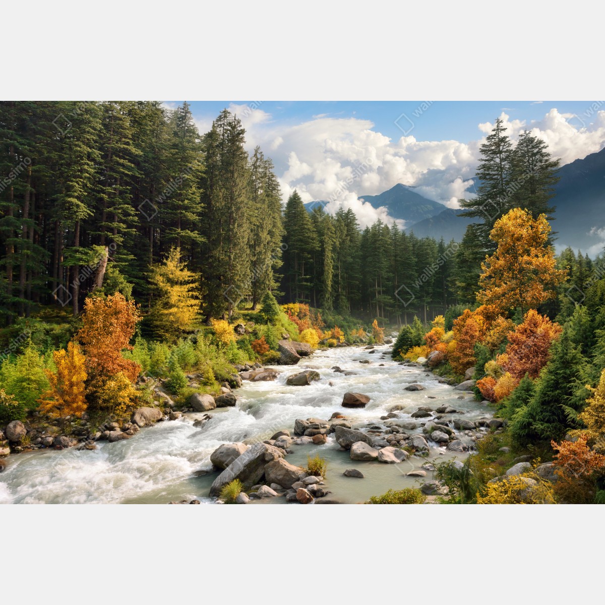 Fototapeta jesienny górski krajobraz z rzeką – Wallissimo® Fototapeta jesienny górski krajobraz z rzeką – Wallissimo®