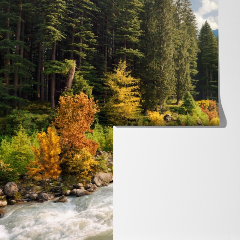 Fototapeta jesienny górski krajobraz z rzeką – Wallissimo® Fototapeta jesienny górski krajobraz z rzeką – Wallissimo®