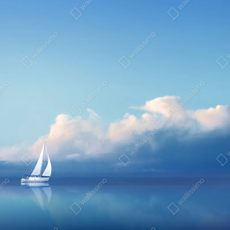 Fototapeta żaglówka na spokojnym niebieskim morzu – Wallissimo® Fototapeta żaglówka na spokojnym niebieskim morzu – Wallissimo®