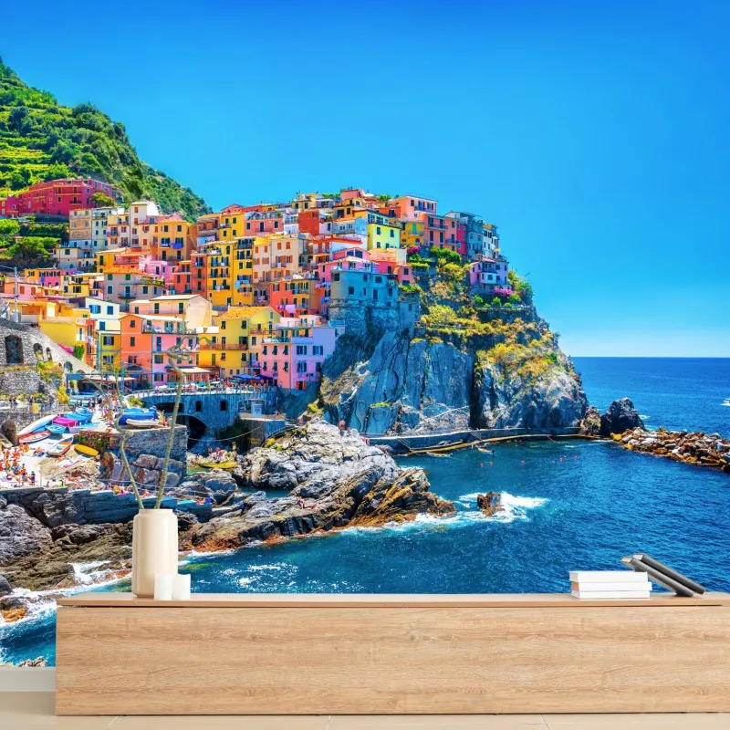 Fototapeta kolorowa wioska na klifie nad morzem