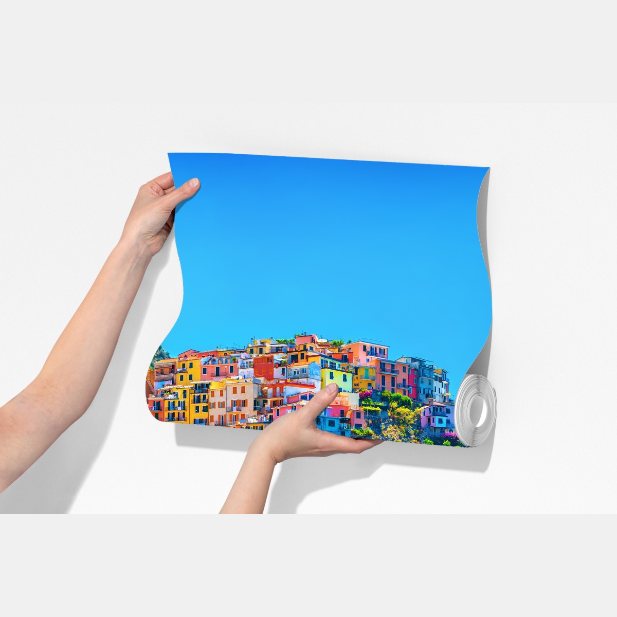 Fototapeta kolorowa wioska na klifie nad morzem – Wallissimo® Fototapeta kolorowa wioska na klifie nad morzem – Wallissimo®