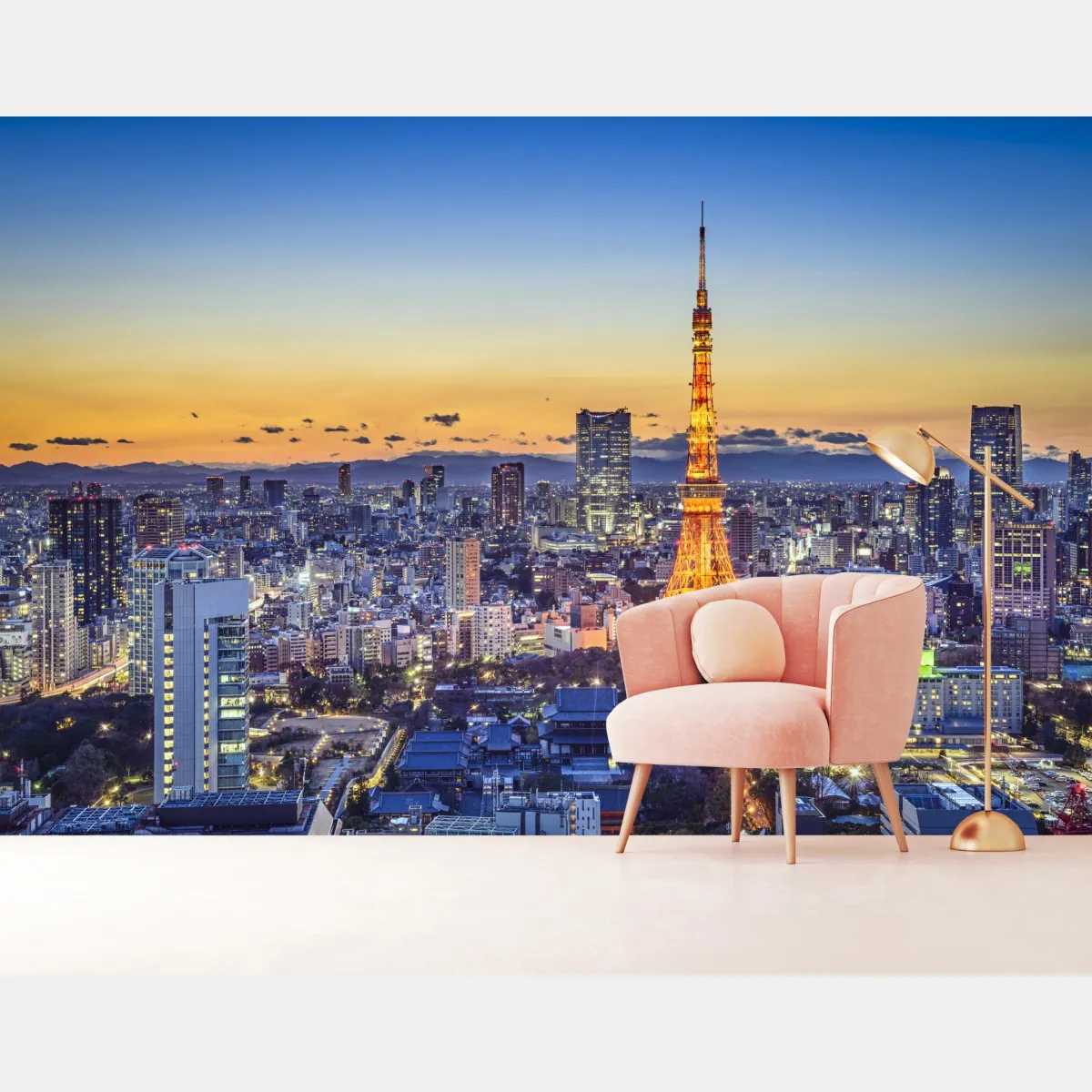 Fototapeta Wieża Tokijska o zmierzchu nad panoramą Tokio – Wallissimo® Fototapeta Wieża Tokijska o zmierzchu nad panoramą Tokio – Wallissimo®