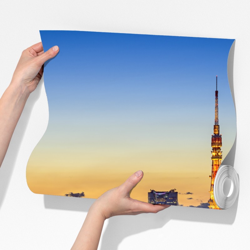 Fototapeta Wieża Tokijska o zmierzchu nad panoramą Tokio – Wallissimo® Fototapeta Wieża Tokijska o zmierzchu nad panoramą Tokio – Wallissimo®
