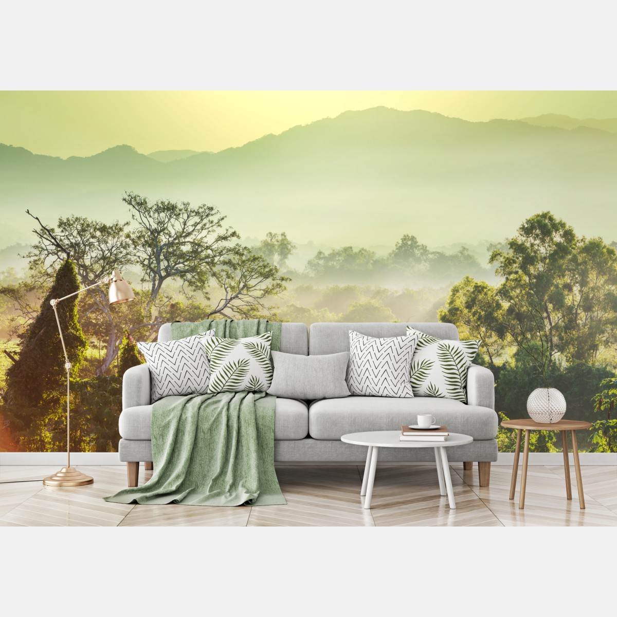 Wall mural misty Vietnam jungle sunrise