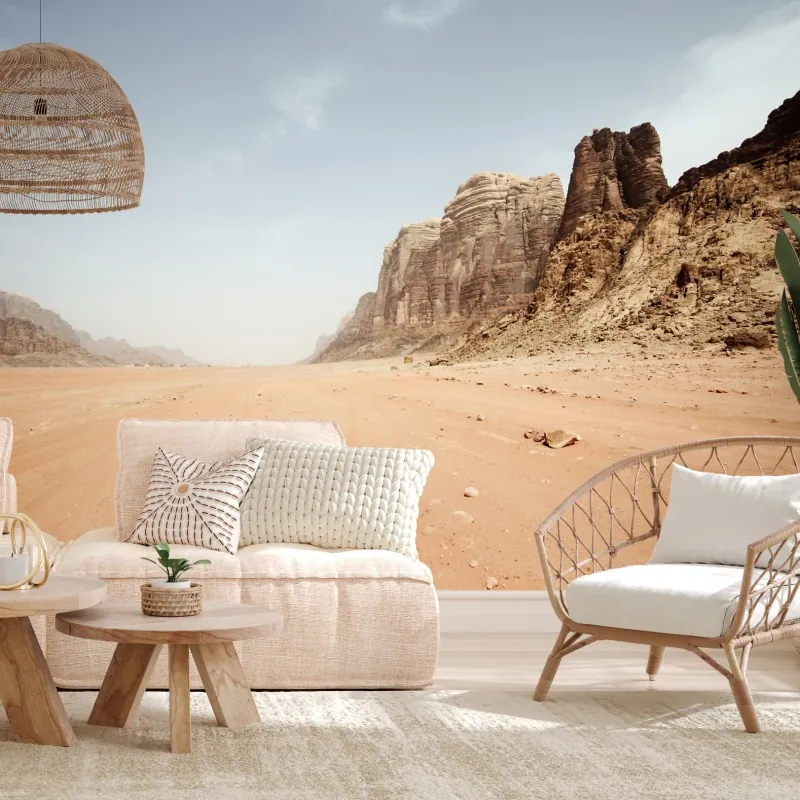 Fototapeta rozległa panorama pustyni Wadi Rum, Jordania