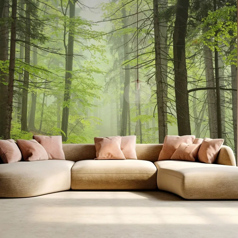 Fototapeta mglisty zielony leśny szlak