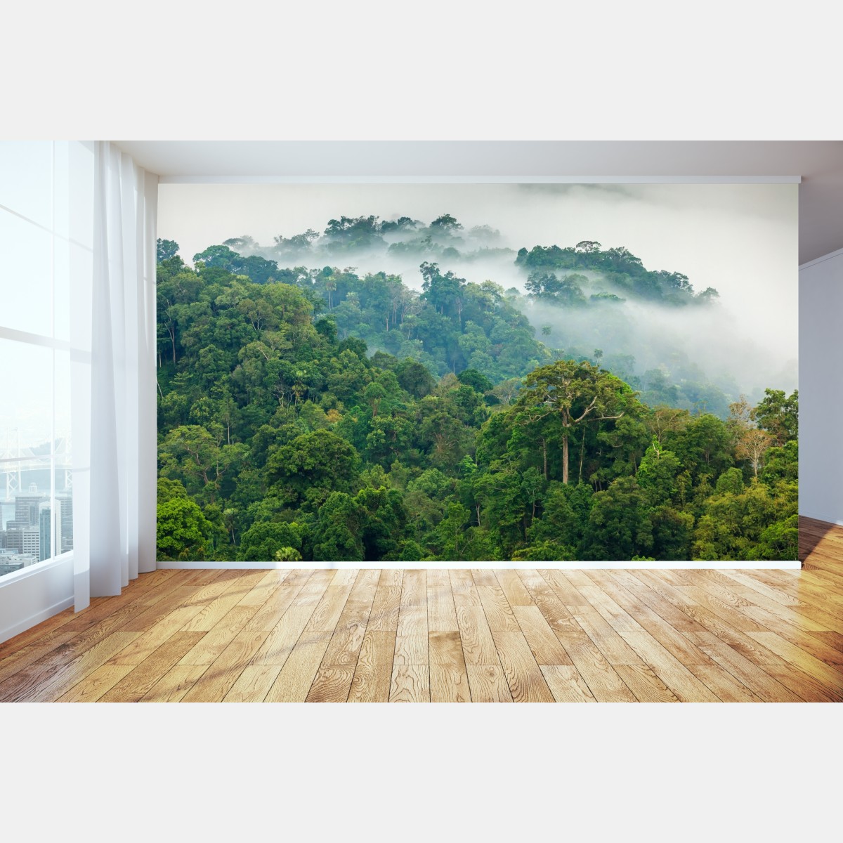 Wall mural morning mist over Kaeng Krachan rainforest
