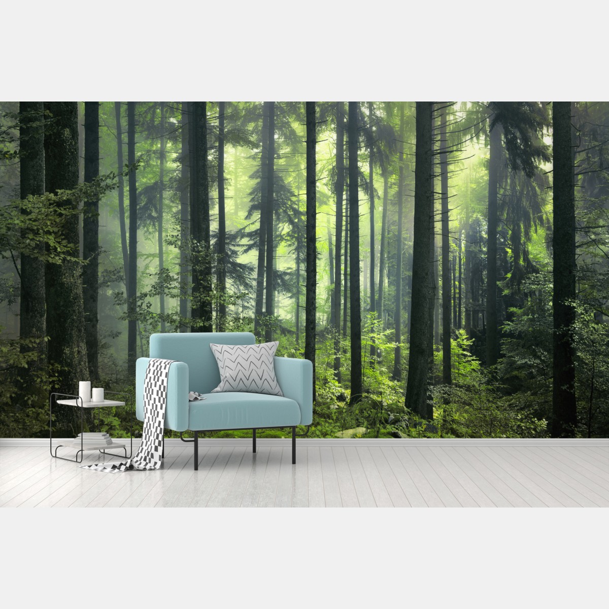 Wall mural mysterious green spring forest