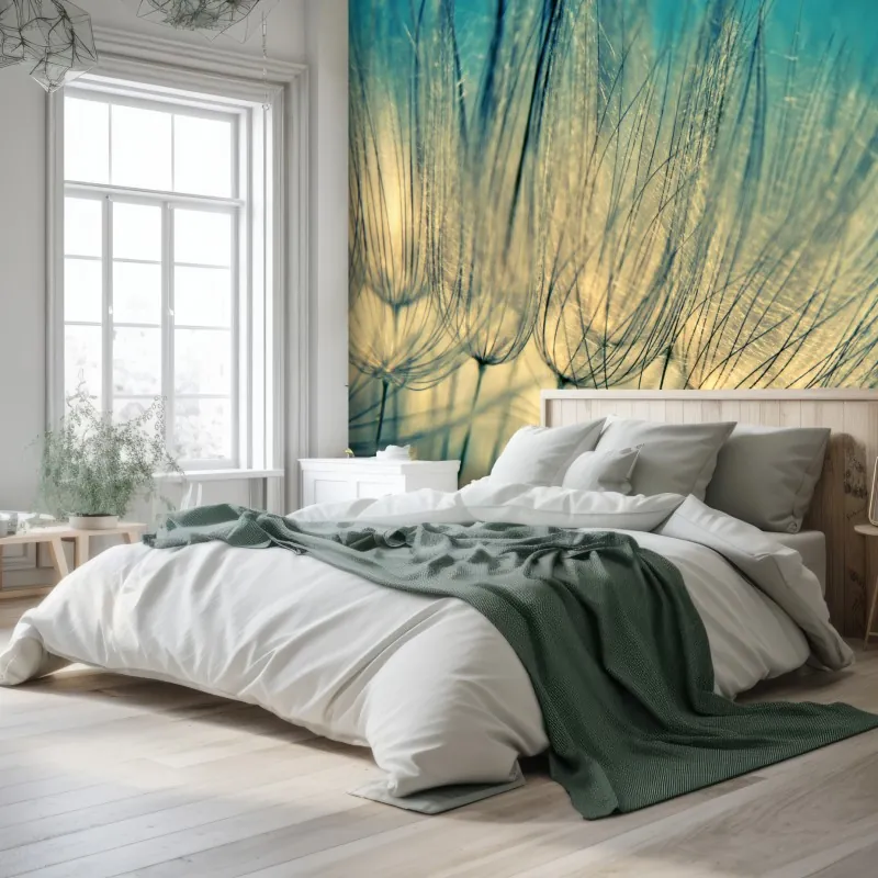 Fototapeta delikatne zbliżenie mlecza w miękkim niebieskim