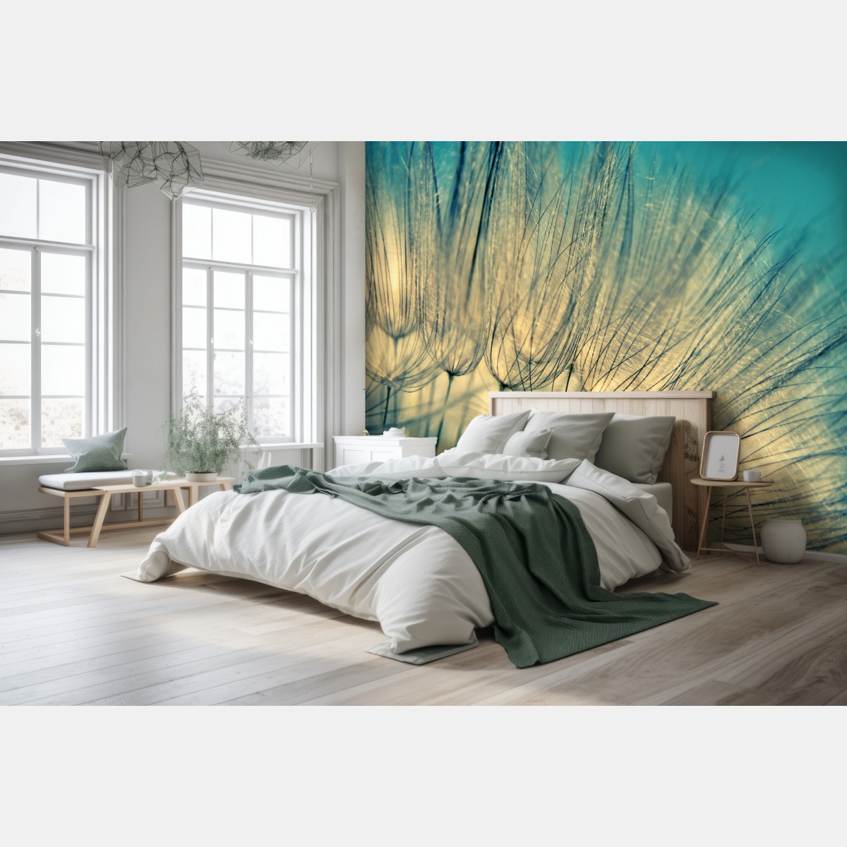 Wall mural delicate dandelion close-up in soft blue