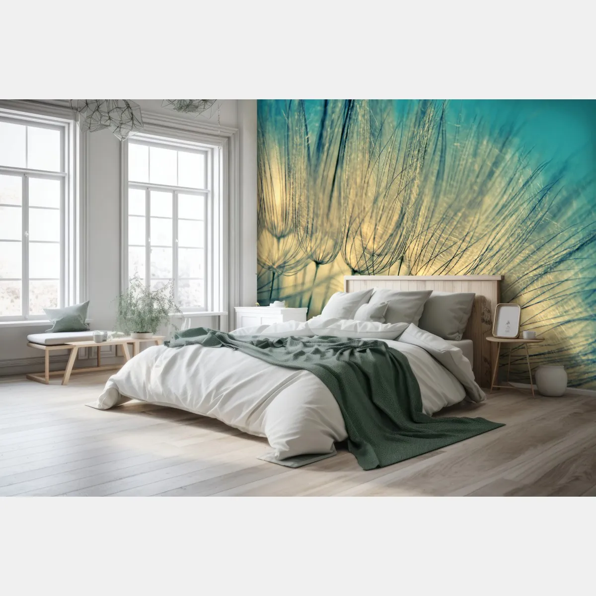 Fototapeta delikatne zbliżenie mlecza w miękkim niebieskim – Wallissimo® Fototapeta delikatne zbliżenie mlecza w miękkim niebieskim – Wallissimo®