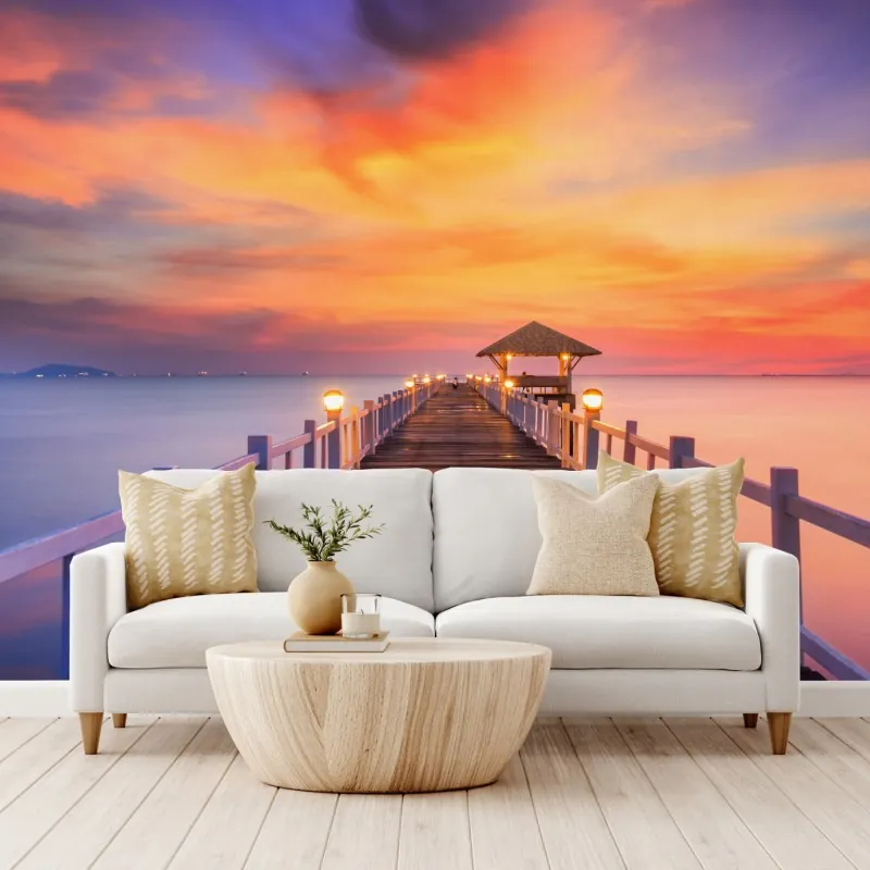 Fototapeta drewniany pomost o wschodzie słońca – Wallissimo® Fototapeta drewniany pomost o wschodzie słońca – Wallissimo®