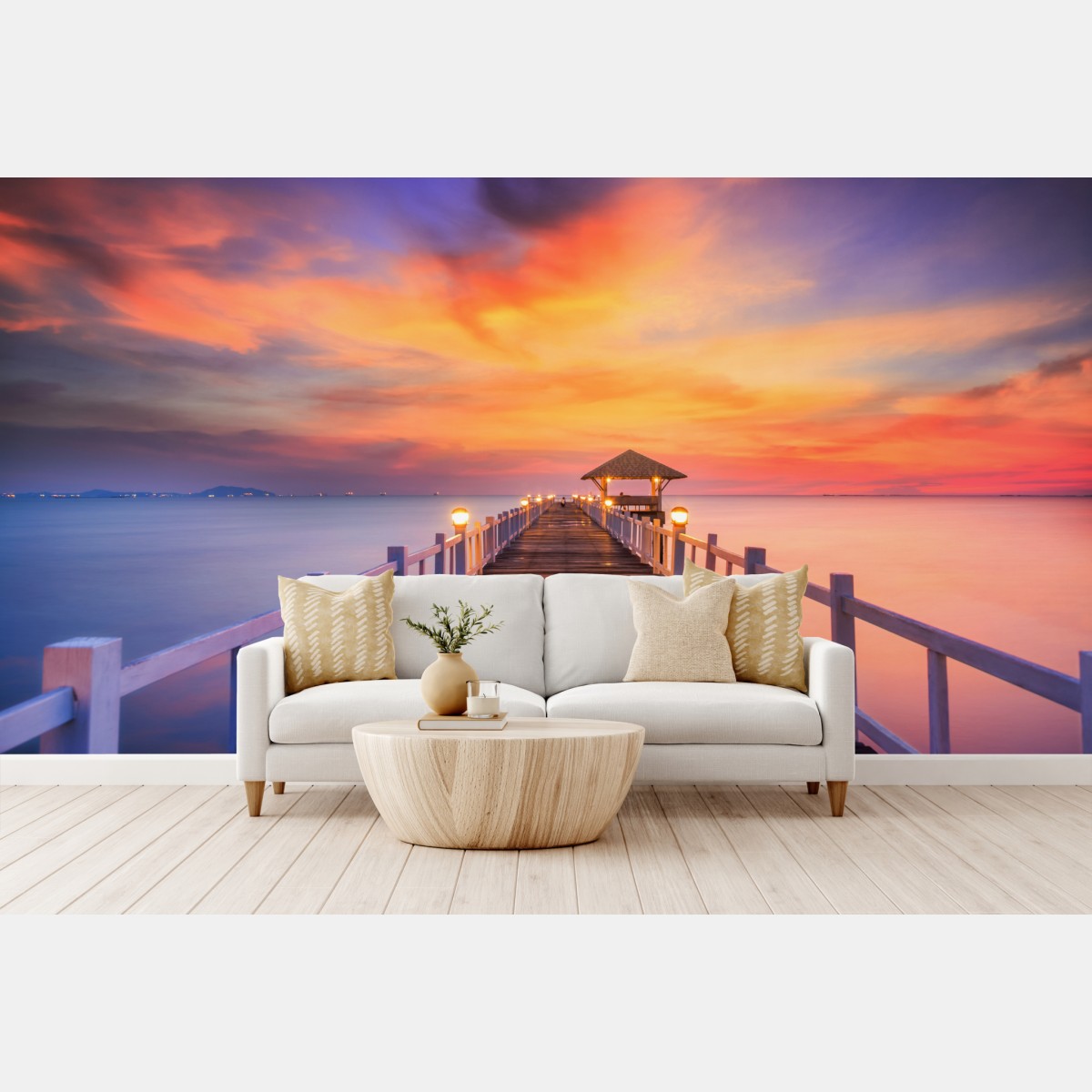 Wall mural wooden pier at sunrise