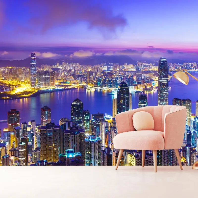 Fototapeta Hong Kong panorama o świcie – Wallissimo® Fototapeta Hong Kong panorama o świcie – Wallissimo®