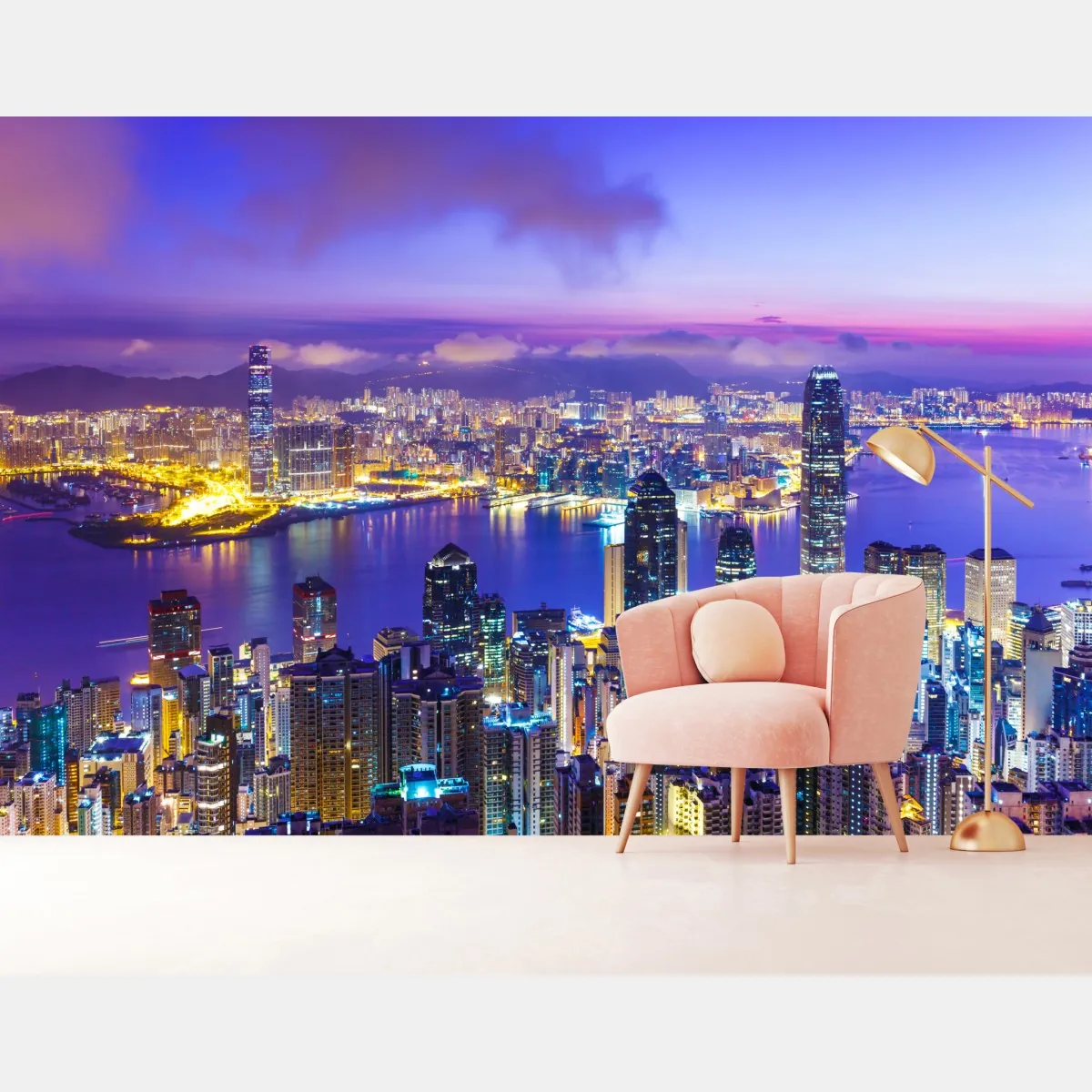 Fototapeta Hong Kong panorama o świcie – Wallissimo® Fototapeta Hong Kong panorama o świcie – Wallissimo®