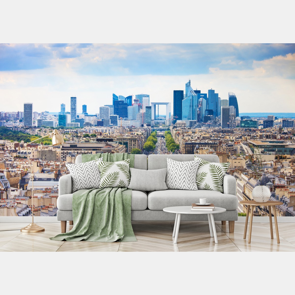 Wall mural Paris skyline over tree-lined avenue