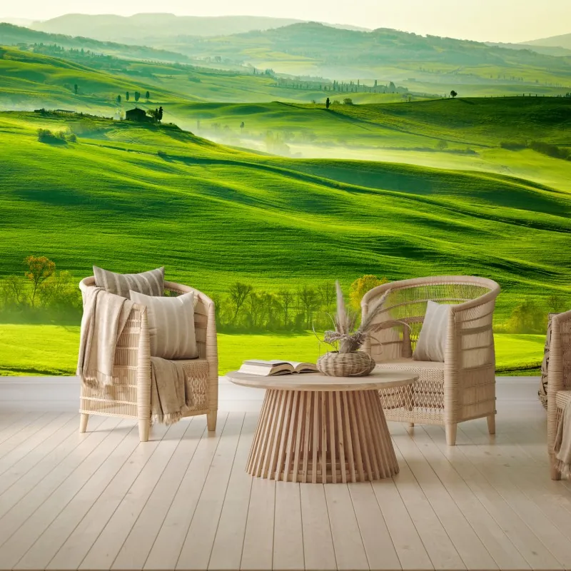 Fototapeta słoneczne falujące wzgórza Toskanii