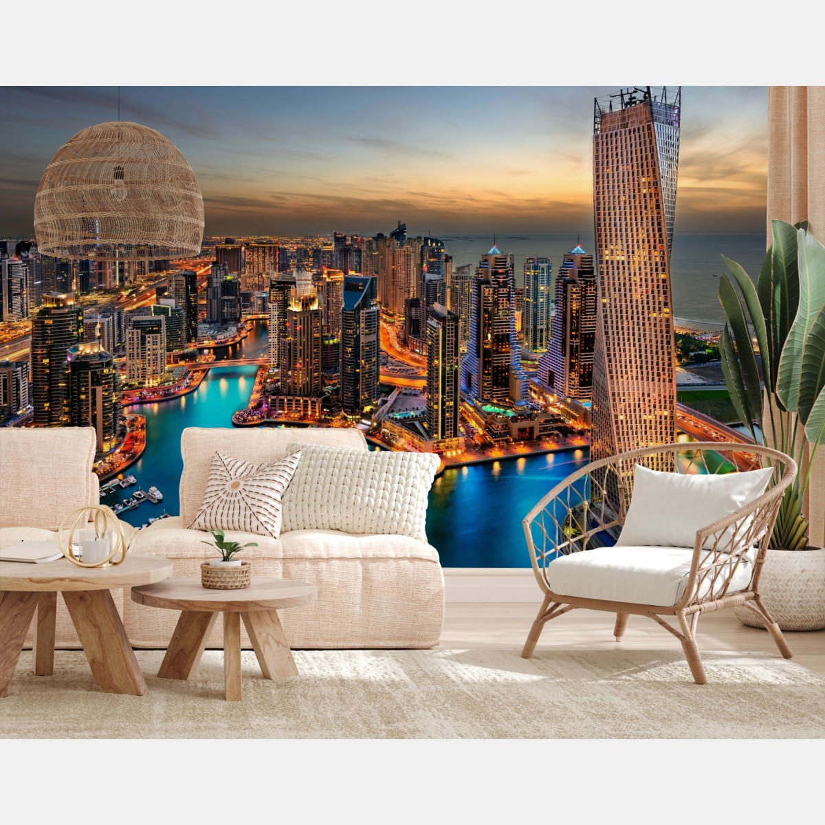 Wall mural vibrant Dubai Marina skyline at dusk