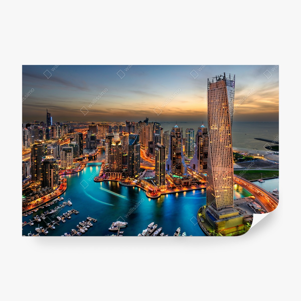Fototapeta Dubaj marina wieczorna panorama – Wallissimo® Fototapeta Dubaj marina wieczorna panorama – Wallissimo®