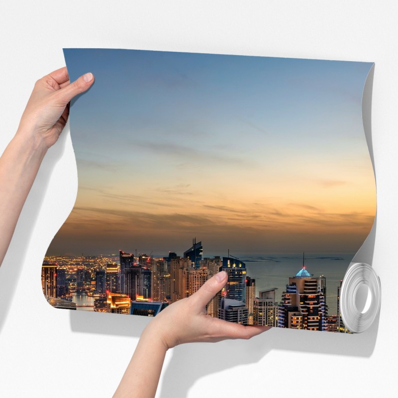 Fototapeta Dubaj marina wieczorna panorama – Wallissimo® Fototapeta Dubaj marina wieczorna panorama – Wallissimo®