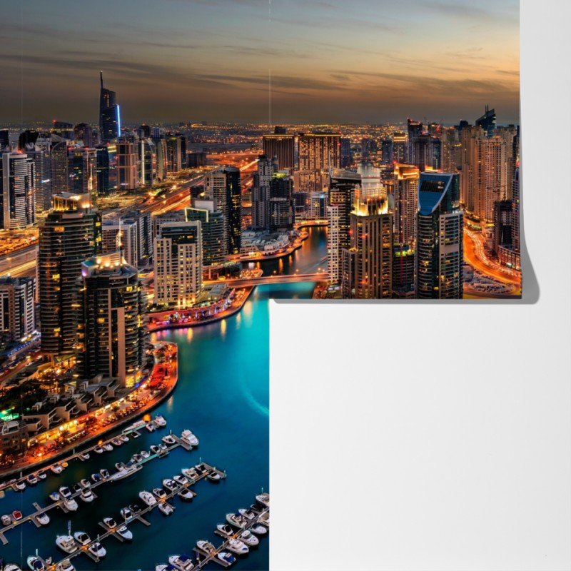 Fototapeta Dubaj marina wieczorna panorama – Wallissimo® Fototapeta Dubaj marina wieczorna panorama – Wallissimo®