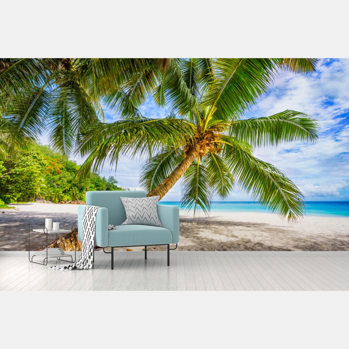 Wall mural tropical palm on white sand beach