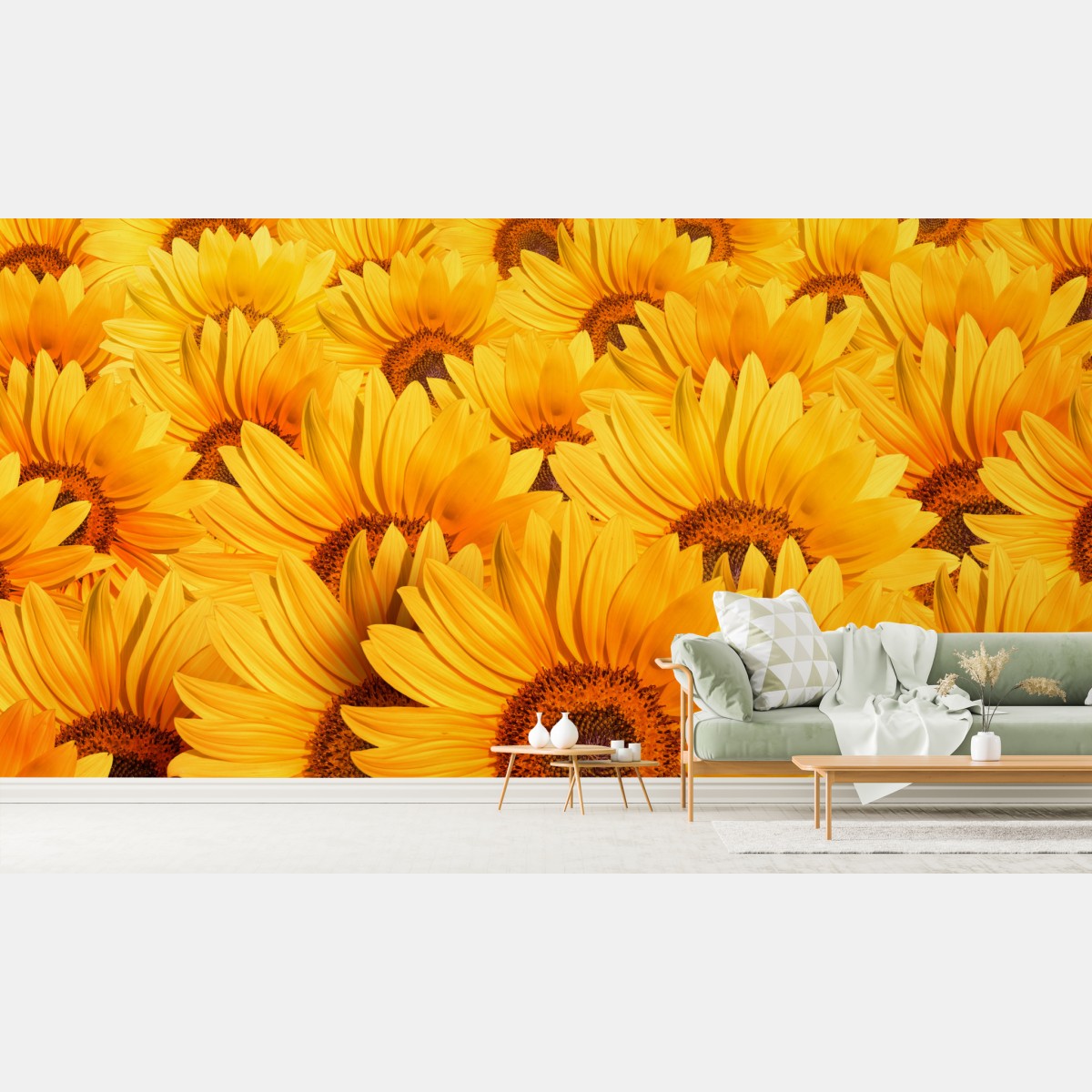 Wall mural golden sunflower field