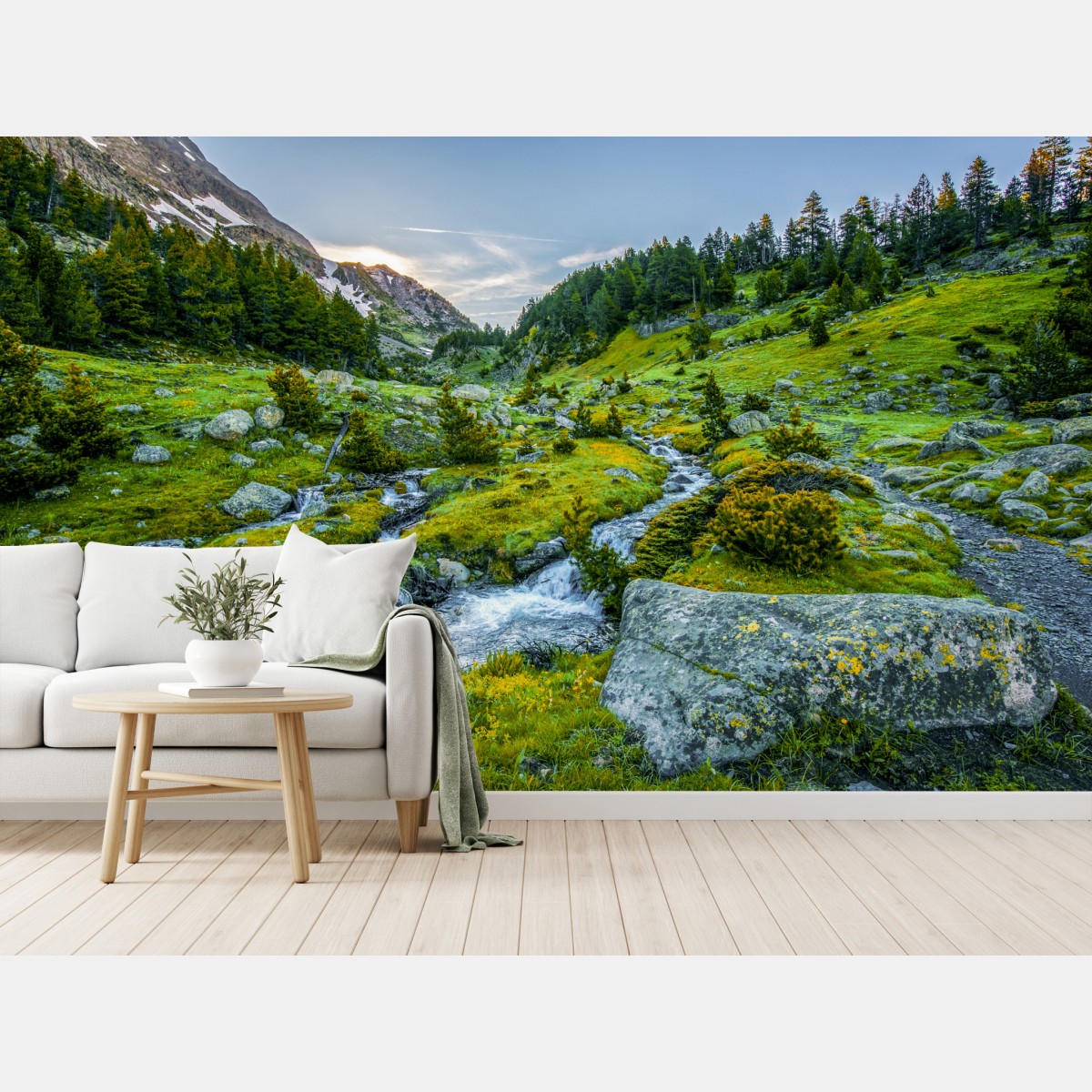 Wall mural sunlit valley in Posets y Maladeta, Pyrenees