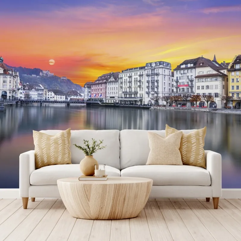 Fototapeta Lucerna nad rzeką o zmierzchu