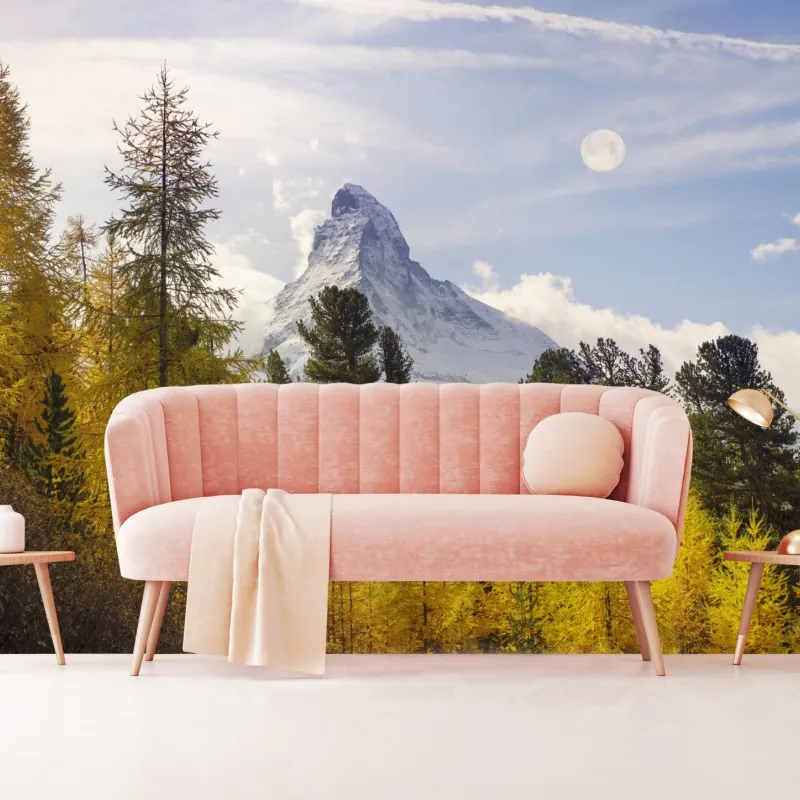 Fototapeta złote modrzewie i Matterhorn – Wallissimo® Fototapeta złote modrzewie i Matterhorn – Wallissimo®