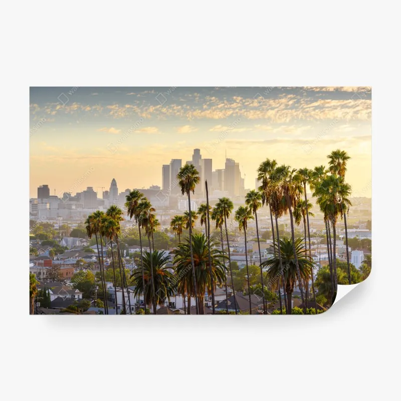 Fototapeta złota panorama Los Angeles z palmami