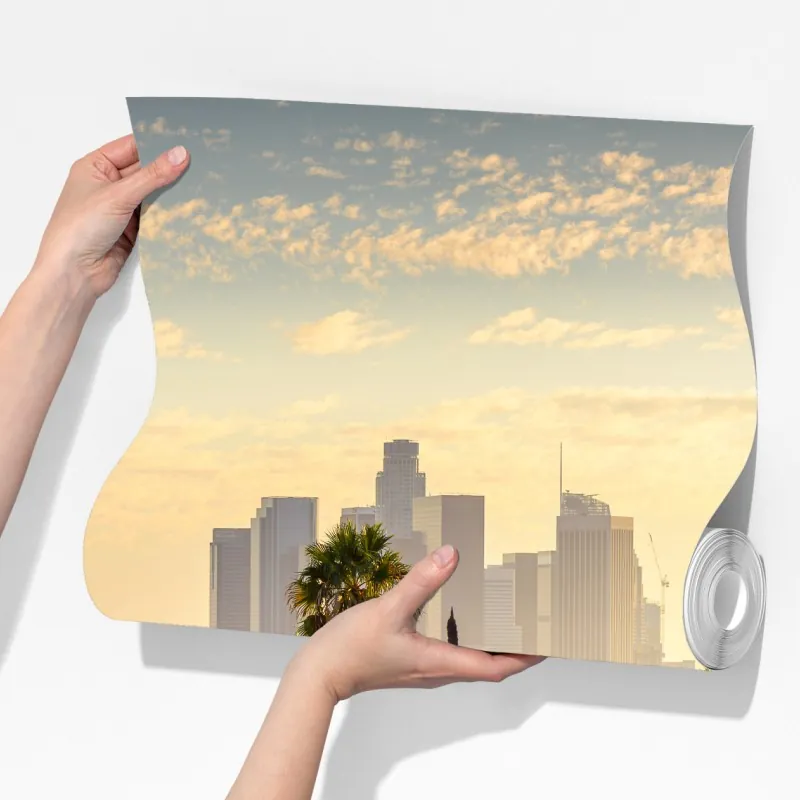 Fototapeta złota panorama Los Angeles z palmami – Wallissimo® Fototapeta złota panorama Los Angeles z palmami – Wallissimo®