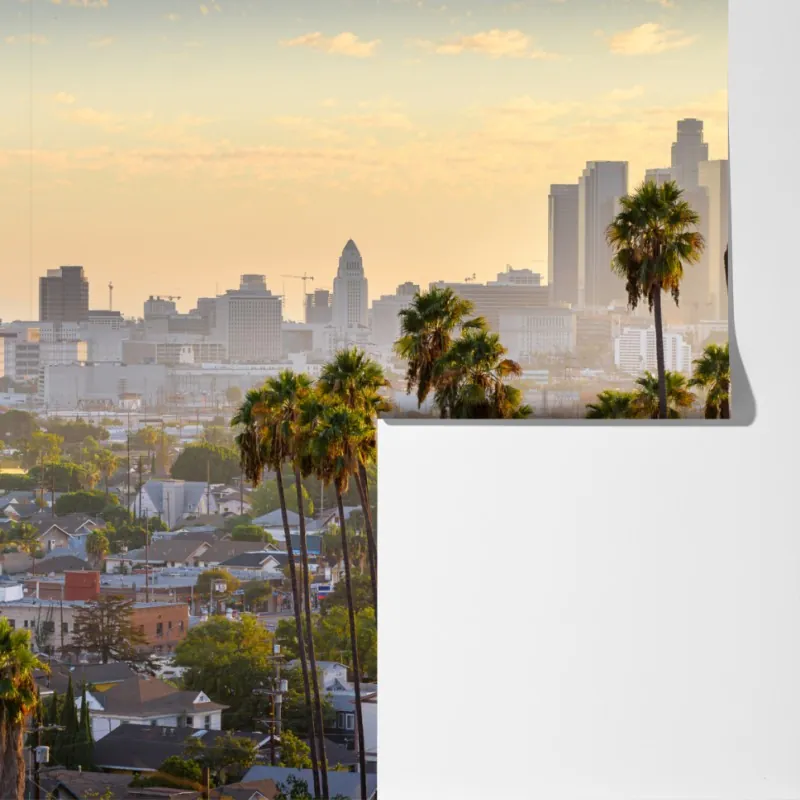 Fototapeta złota panorama Los Angeles z palmami – Wallissimo® Fototapeta złota panorama Los Angeles z palmami – Wallissimo®