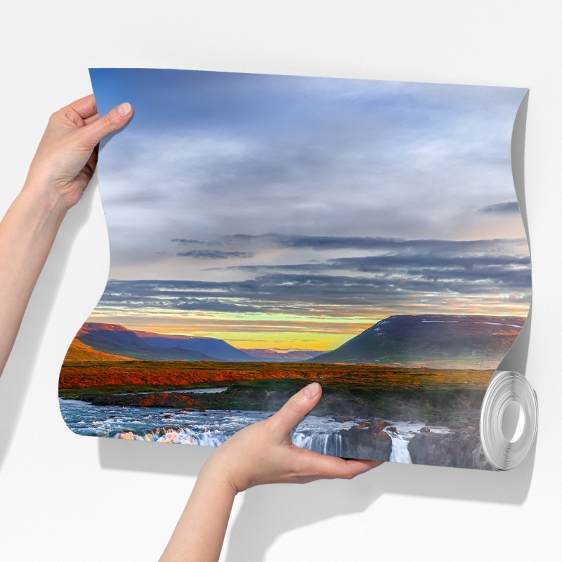 Fototapeta Godafoss wodospad o wschodzie słońca – Wallissimo® Fototapeta Godafoss wodospad o wschodzie słońca – Wallissimo®